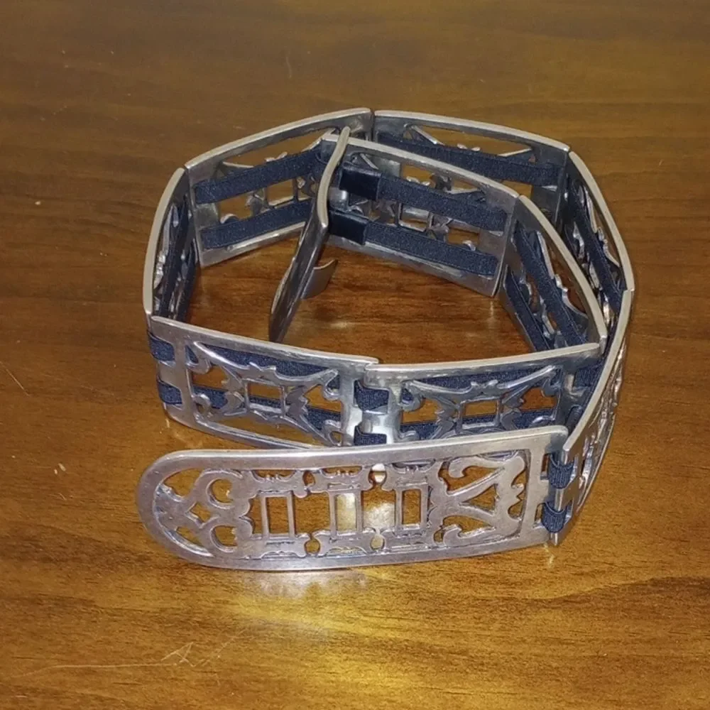 Suzi Roher 1949 Art Deco Silver Metal Stretch Elastic Statement Belt
